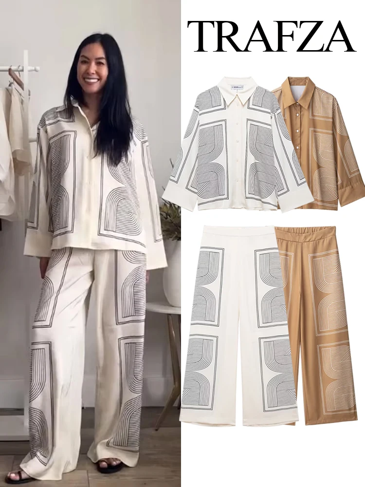TRAFZA Women's New Fashion Lapel Single-Breasted Printed Loose Twill Shirt+Temperament High-Waist Zipper Straight Trousers Mujer
TRAFZA Women's New Fashion Lapel Single-Breasted Printed Loose Twill Shirt+Temperament High-Waist Zipper Straight Trousers Mujer