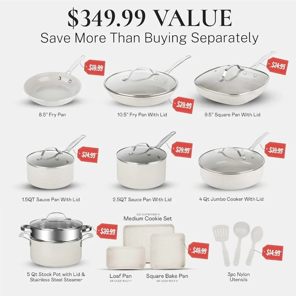 Granitestone 20 Pc Ceramic Cookware Set Nonstick, Premium Pots and Pans Set Non Stick for Kitchen with Bakeware and Cooking Uten
Granitestone 20 Pc Ceramic Cookware Set Nonstick, Premium Pots and Pans Set Non Stick for Kitchen with Bakeware and Cooking Uten