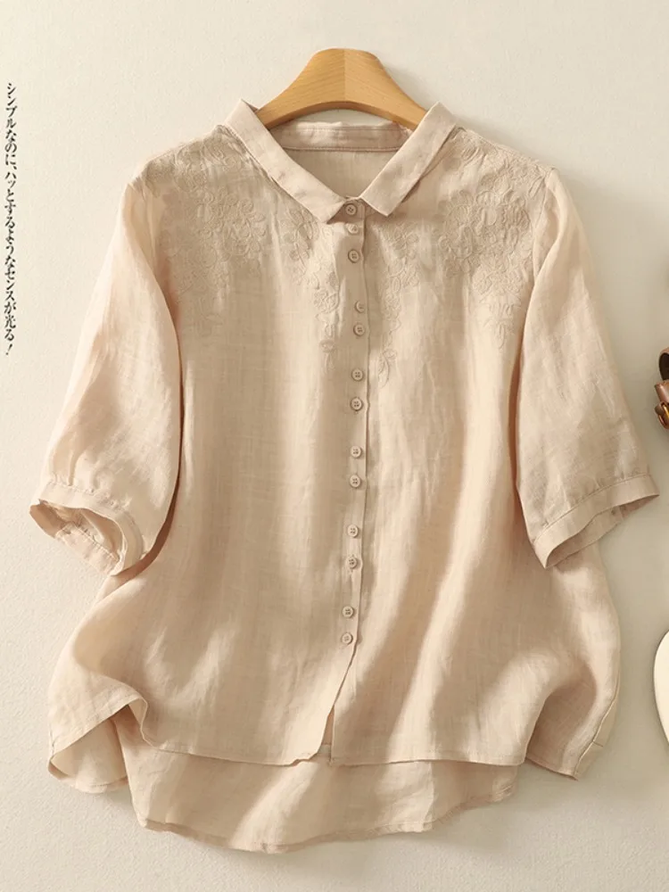 Elegant Pure Color Hemp Embroidered Shirt Women Summer Mom Style Large Size Trendy Ageless Beautiful Cotton Linen Top
Elegant Pure Color Hemp Embroidered Shirt Women Summer Mom Style Large Size Trendy Ageless Beautiful Cotton Linen Top