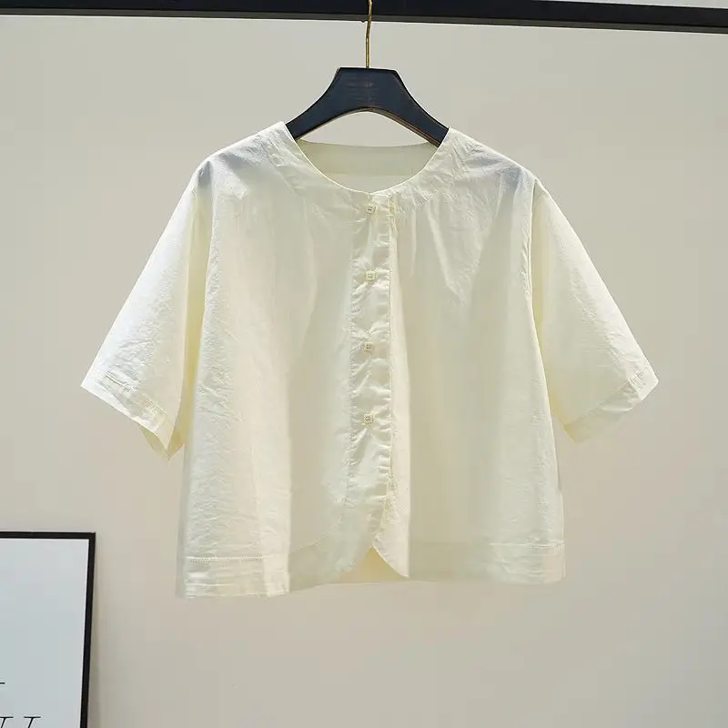 Cotton Round Neck Short Sleeved Shirt For Women In The Summer Of 2025 Loose Fitting Short Style, Simple And Versatile Casual Top
Cotton Round Neck Short Sleeved Shirt For Women In The Summer Of 2025 Loose Fitting Short Style, Simple And Versatile Casual Top