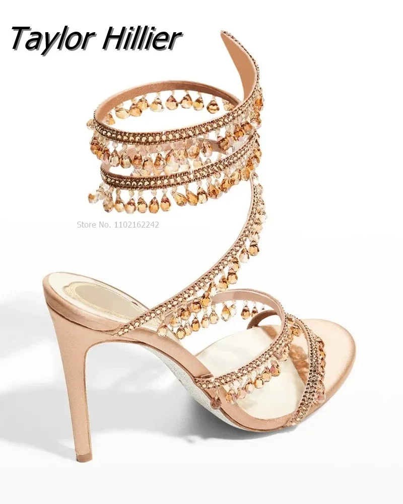 Rhinestone Snake Wrap Sandals Solid Designer Summer Shoes Open Toe Fringes Stiletto Heel Hollow Sandals Women Party Prom Fashion
Rhinestone Snake Wrap Sandals Solid Designer Summer Shoes Open Toe Fringes Stiletto Heel Hollow Sandals Women Party Prom Fashion