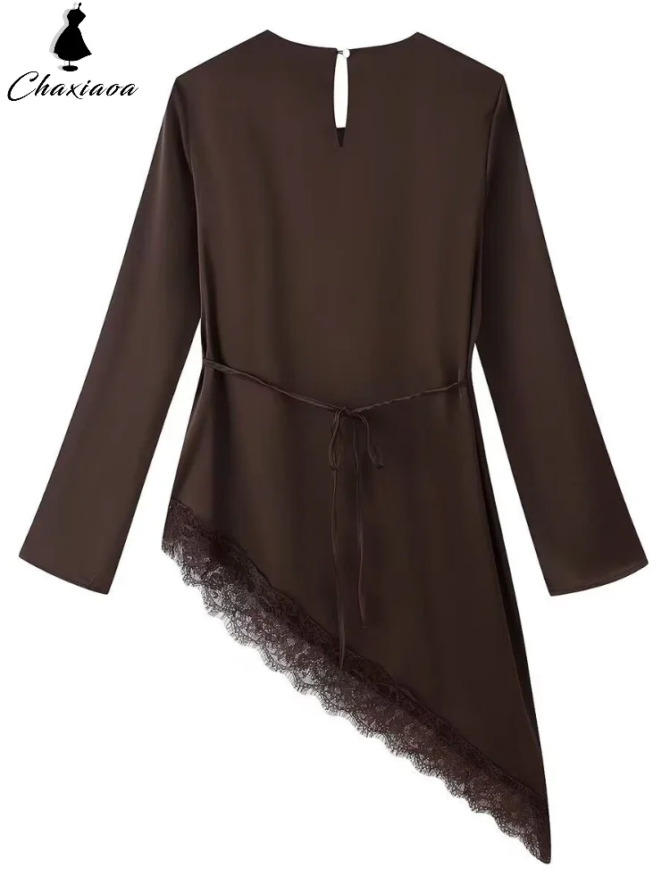 1Pc Satin Lace Patchwork Long Top Women Lace Up Waist Brown Cinching Solid O-neck Full Sleeve Shirt Spring Lady Casual Dress
1Pc Satin Lace Patchwork Long Top Women Lace Up Waist Brown Cinching Solid O-neck Full Sleeve Shirt Spring Lady Casual Dress