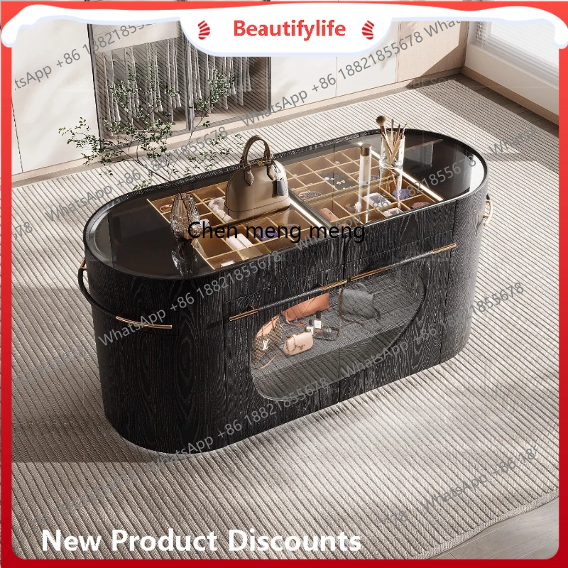 Black solid wood high-end bedroom island cloakroom jewelry storage display cabinet H
Black solid wood high-end bedroom island cloakroom jewelry storage display cabinet H
