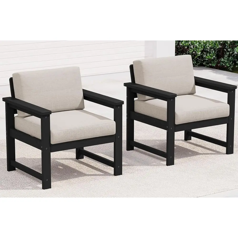 2 Pieces Single Cushioned Soa Armchair, Black HDPE Adirondack Outdoor Soa Lounge with Khaki Cushion
2 Pieces Single Cushioned Soa Armchair, Black HDPE Adirondack Outdoor Soa Lounge with Khaki Cushion