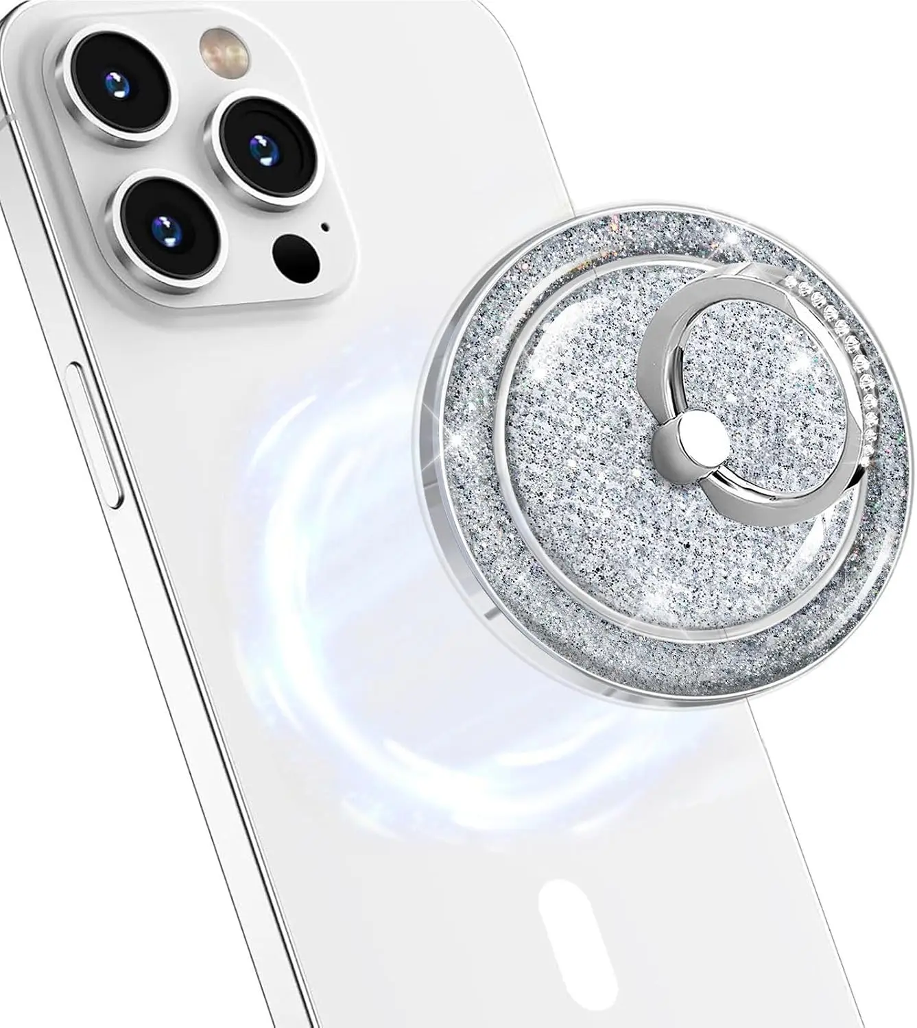 MagSafe Phone Ring Holder & Kickstand, Glitter Silver, Compatible with iPhone 12-17 Series
MagSafe Phone Ring Holder & Kickstand, Glitter Silver, Compatible with iPhone 12-17 Series