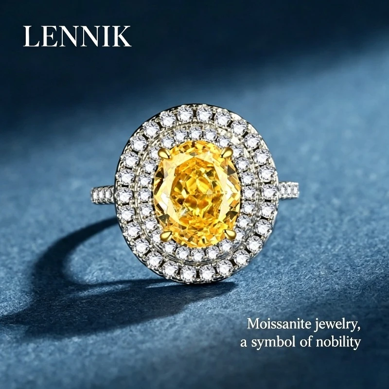 LENNIK S925 Silver Oval 8*10 Ice Flower Cut Yellow Zircon Ring Pigeon Egg Full Diamond Ring for Women
LENNIK S925 Silver Oval 8*10 Ice Flower Cut Yellow Zircon Ring Pigeon Egg Full Diamond Ring for Women