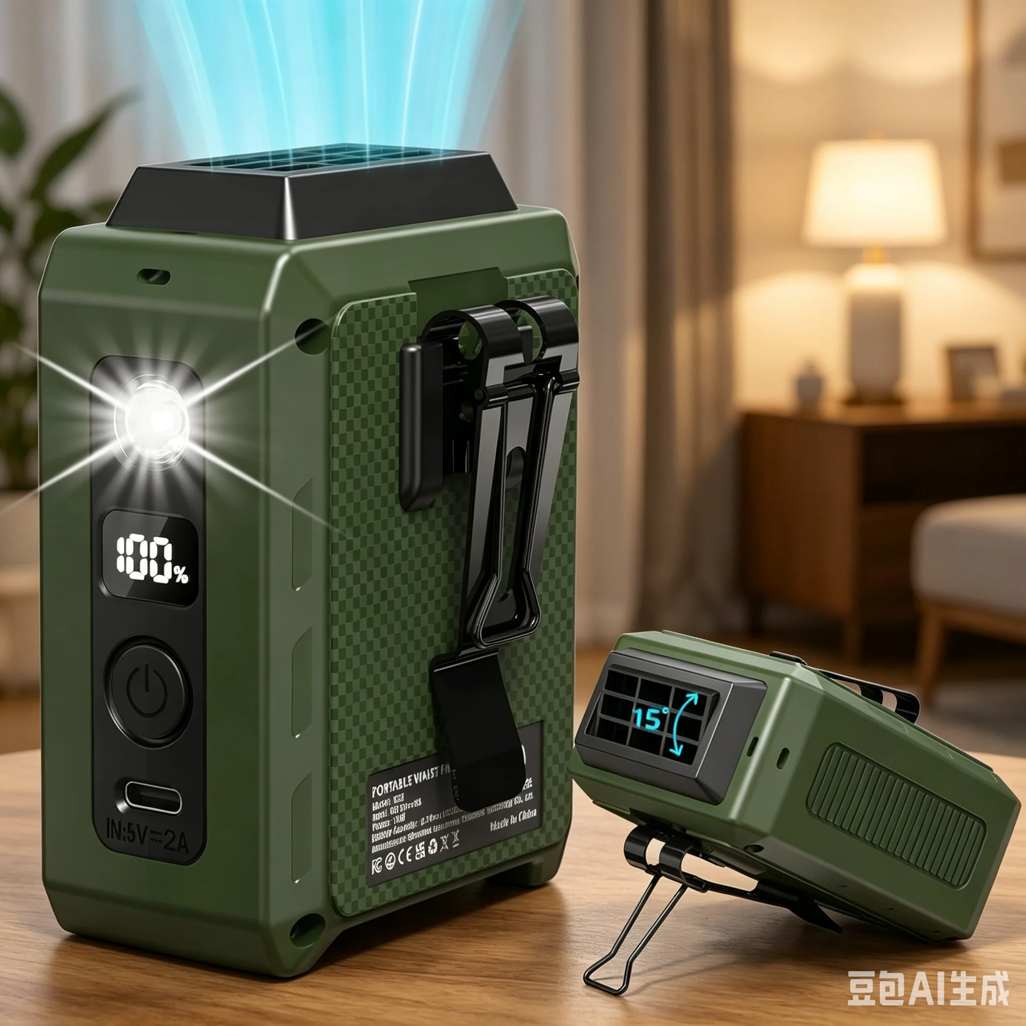 Portable waist fan, 5-speed cooling fan, suitable for construction site, camping and traveling, rechargeable battery.
Portable waist fan, 5-speed cooling fan, suitable for construction site, camping and traveling, rechargeable battery.