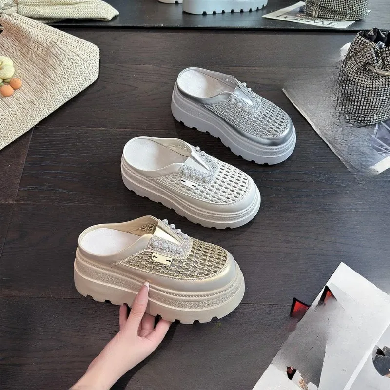 Pearl Mesh Breathable Baotou Sandals Shoes Women's Summer Platform Heightened Small Casual Sports Semi-slippers
Pearl Mesh Breathable Baotou Sandals Shoes Women's Summer Platform Heightened Small Casual Sports Semi-slippers