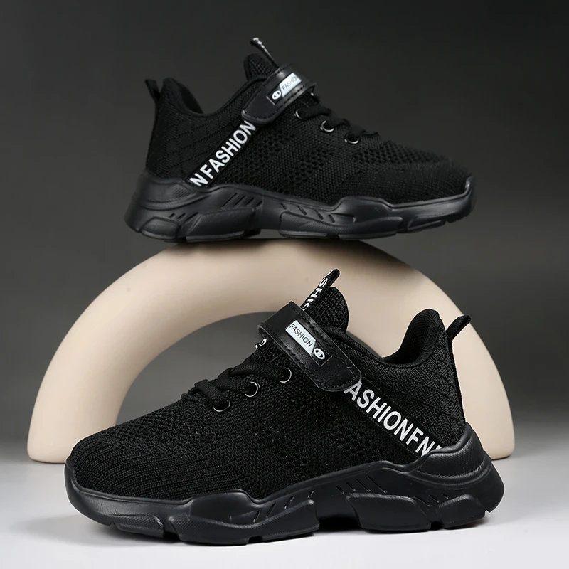 A pair of children's black mesh sneakers with hook-and-loop closure non-slip thick sole for daily and outdoor use JT-2531
A pair of children's black mesh sneakers with hook-and-loop closure non-slip thick sole for daily and outdoor use JT-2531
