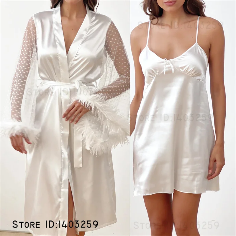 Sexy Lace Feather Sleeves Bride Wedding Robe Dress Nightgown Rayon Long Kimono Gown Bathrobe Female 2PCS Sleepwear Set Homewear
Sexy Lace Feather Sleeves Bride Wedding Robe Dress Nightgown Rayon Long Kimono Gown Bathrobe Female 2PCS Sleepwear Set Homewear