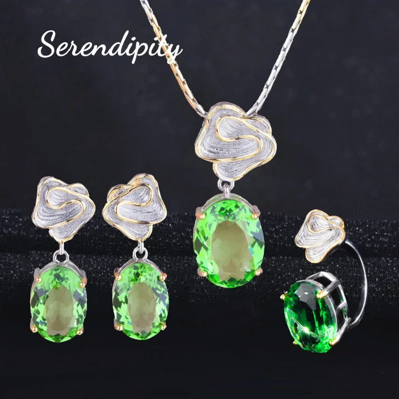 Auspicious Clouds Olive Green Women's Jewelry Set with Creative Open Rings Ear Studs Colored Gem Pendant Necklace
Auspicious Clouds Olive Green Women's Jewelry Set with Creative Open Rings Ear Studs Colored Gem Pendant Necklace