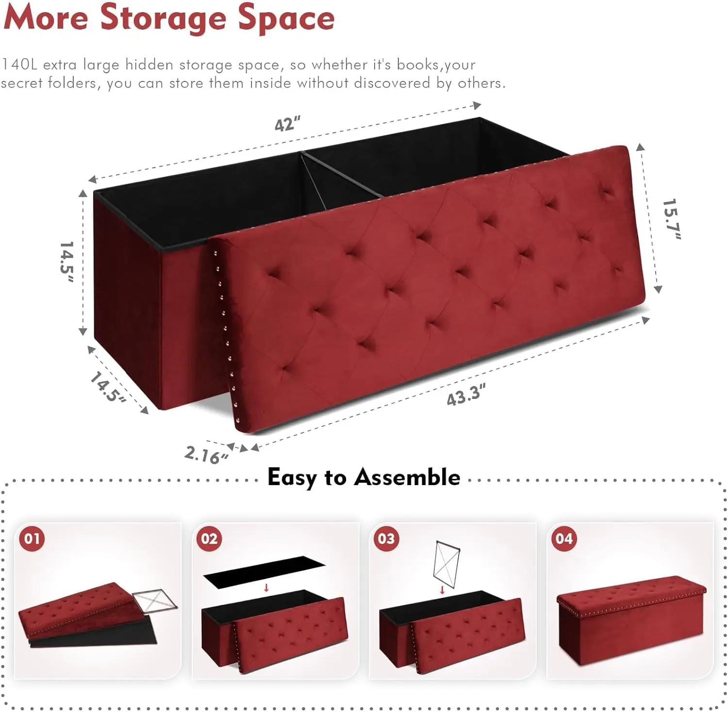 B Fsobeiialeo Storage Ottoman Bench, Folding Tufted Ottomans With Storage, Extra Large 140L Toy Chest Storage Boxes Footrest
B Fsobeiialeo Storage Ottoman Bench, Folding Tufted Ottomans With Storage, Extra Large 140L Toy Chest Storage Boxes Footrest
