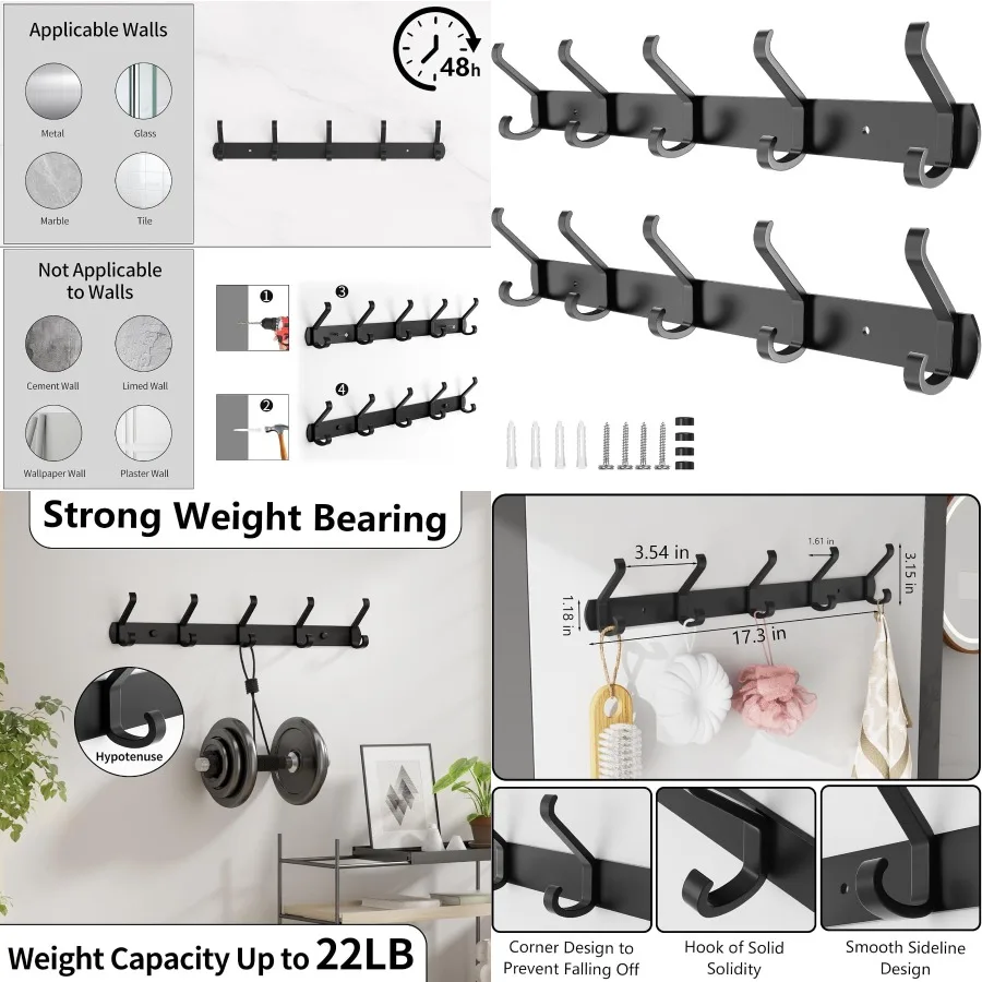 Настенная вешалка для одежды из 2 упаковок с 10 крючками, 17,3-дюймовый настенный органайзер для прихожей, спальни, ванной комнаты, идеально подходит для подвешивания пальто
Настенная вешалка для одежды из 2 упаковок с 10 крючками, 17,3-дюймовый настенный органайзер для прихожей, спальни, ванной комнаты, идеально подходит для подвешивания пальто