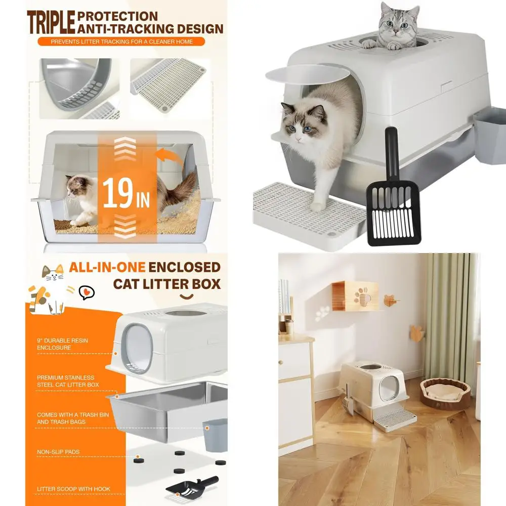 Large White Metal Top-Entry Cat Litter Box with High Sides, Lid, Scoop, and Trash Bin
Large White Metal Top-Entry Cat Litter Box with High Sides, Lid, Scoop, and Trash Bin