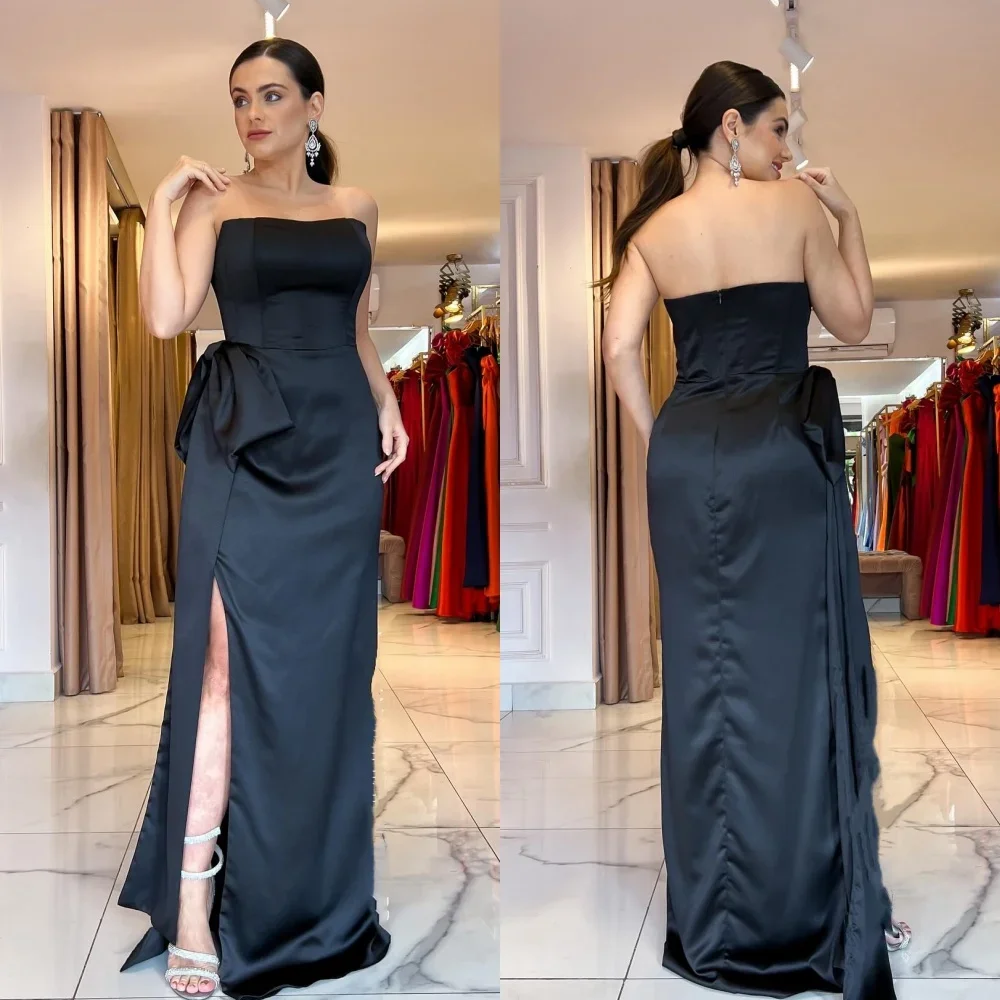 Customized Satin Bow Engagement A-line Strapless Bespoke Occasion Gown Long Dresses 
Customized Satin Bow Engagement A-line Strapless Bespoke Occasion Gown Long Dresses
