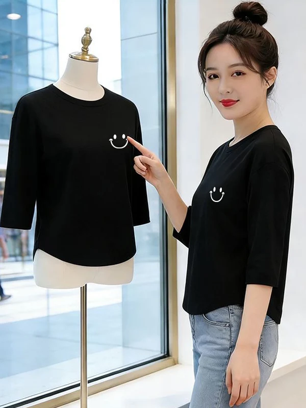 High-End Casual Mid-Sleeve Print Top Women Summer Fashionable Base Shirt Breathable Polyester Fiber Loose Fit round Neck
High-End Casual Mid-Sleeve Print Top Women Summer Fashionable Base Shirt Breathable Polyester Fiber Loose Fit round Neck