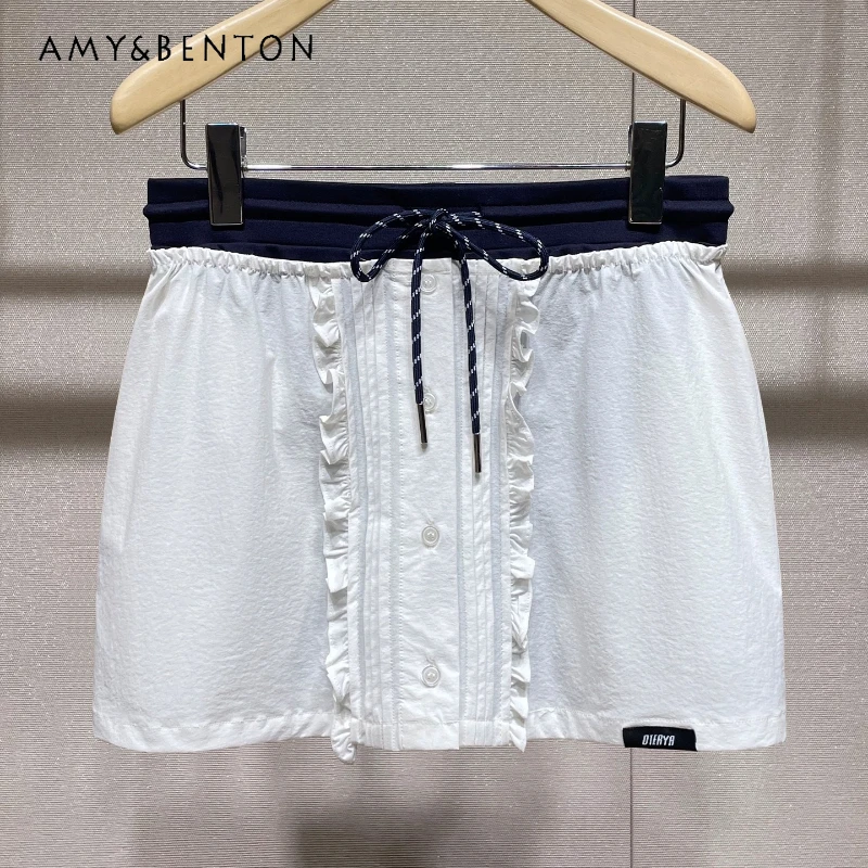 Ruffled Edge Lace-up Women's Short Skirt 2026 Summer Korean Design College Style Sweet Cool High-waisted Versatile Skirts Ladies
Ruffled Edge Lace-up Women's Short Skirt 2026 Summer Korean Design College Style Sweet Cool High-waisted Versatile Skirts Ladies