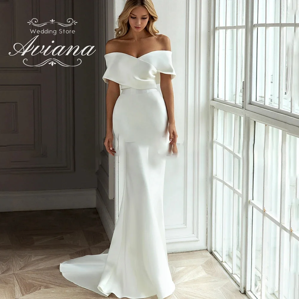 Aviana Customized Off The Shoulder Satin Mermaid Wedding Dress High Quality Elegant Sweep Train Short Sleeve Bridal Gown 2025
Aviana Customized Off The Shoulder Satin Mermaid Wedding Dress High Quality Elegant Sweep Train Short Sleeve Bridal Gown 2025