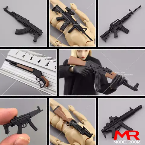 1/12 Scale PVC M4A1 MP5A5 AK47 P90 M4 M1877 Sniper Rifle Model Soldier Gun Scene Props Fit 6'' Action Figure Body Dolls