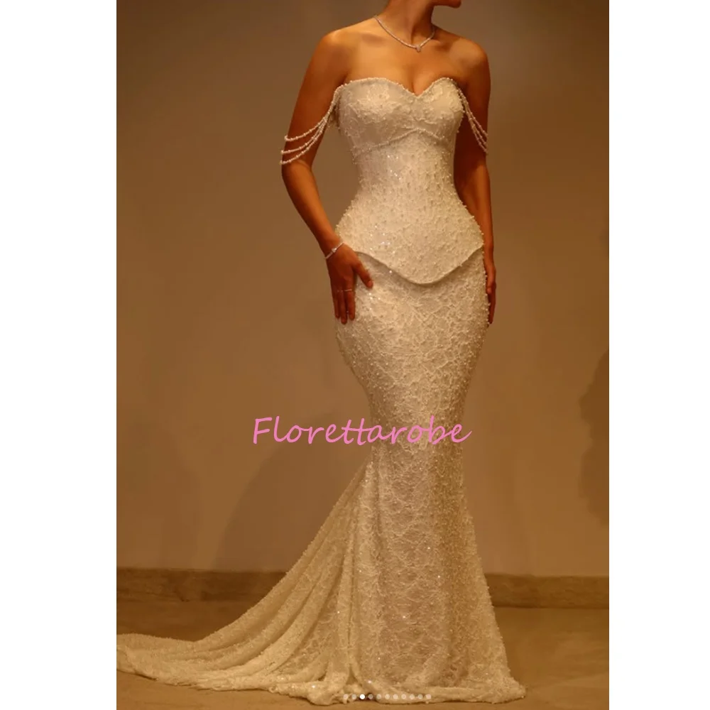 Corset Dazzling Lace Pearls Wedding Dress Luxurious Mermaid Off Shoulder Long Bridal Gown Customized Dreamy Dresses For Bride
Corset Dazzling Lace Pearls Wedding Dress Luxurious Mermaid Off Shoulder Long Bridal Gown Customized Dreamy Dresses For Bride
