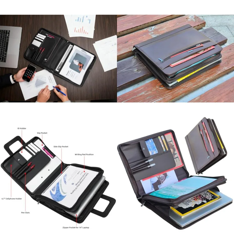 14" Laptop Briefcase, Vegan Leather Portfolio with Zipper Compartments x 2, A4 Papers Holder Padfolio Organizer
14" Laptop Briefcase, Vegan Leather Portfolio with Zipper Compartments x 2, A4 Papers Holder Padfolio Organizer