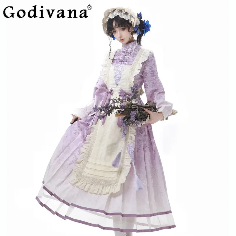 Lolita Sweet Chinese Style Student Lolita Dress Set for Women High Street Purple Color Dress and Apron Female Elegant Dress
Lolita Sweet Chinese Style Student Lolita Dress Set for Women High Street Purple Color Dress and Apron Female Elegant Dress