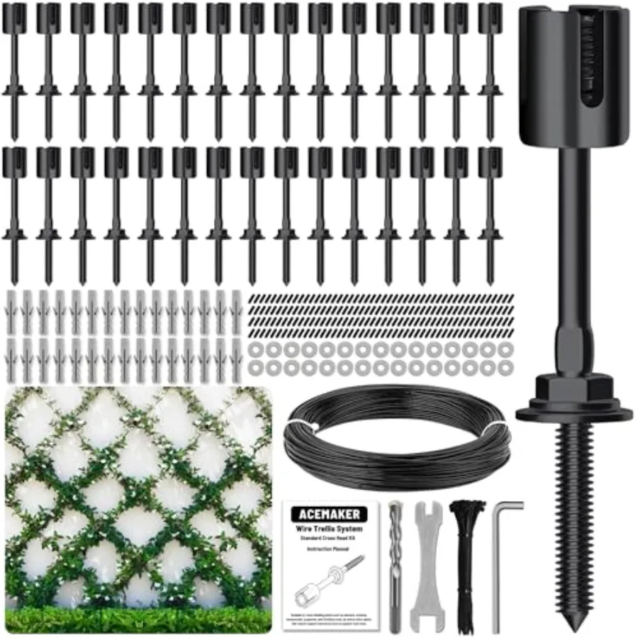 30-Set Black 1/8 Wire Trellis for Climbing Plants Outdoor with 150ft Vinyl Coated Cable T316 Stainless Steel Wall Wire Trellis
30-Set Black 1/8 Wire Trellis for Climbing Plants Outdoor with 150ft Vinyl Coated Cable T316 Stainless Steel Wall Wire Trellis