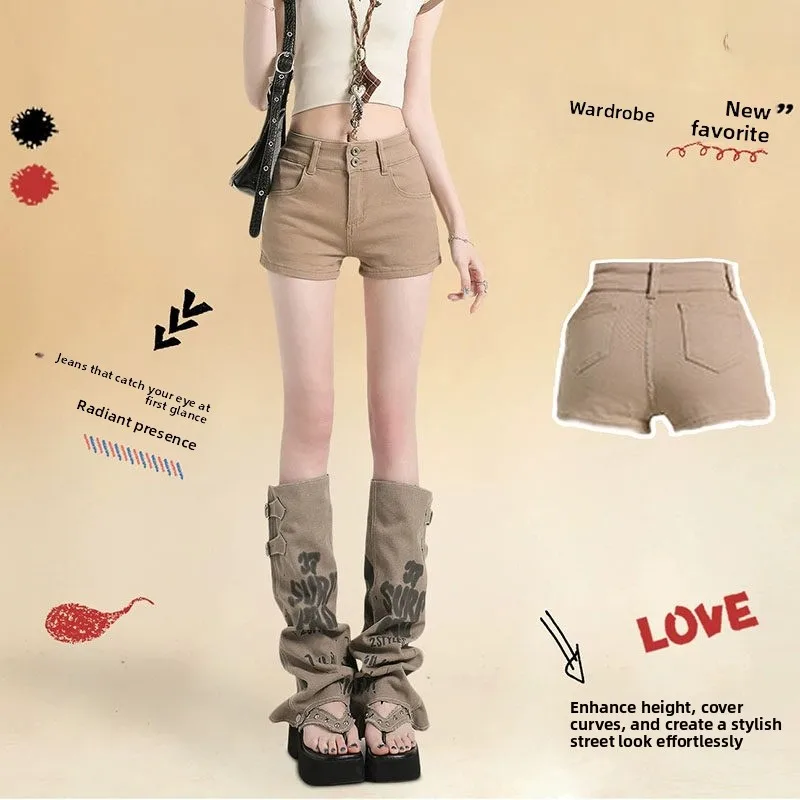 Khaki Color Slim Fit Denim Shorts Women's High Waist Double Buckle Thin Summer Fashionable Versatile A-Line Hot Pants
Khaki Color Slim Fit Denim Shorts Women's High Waist Double Buckle Thin Summer Fashionable Versatile A-Line Hot Pants