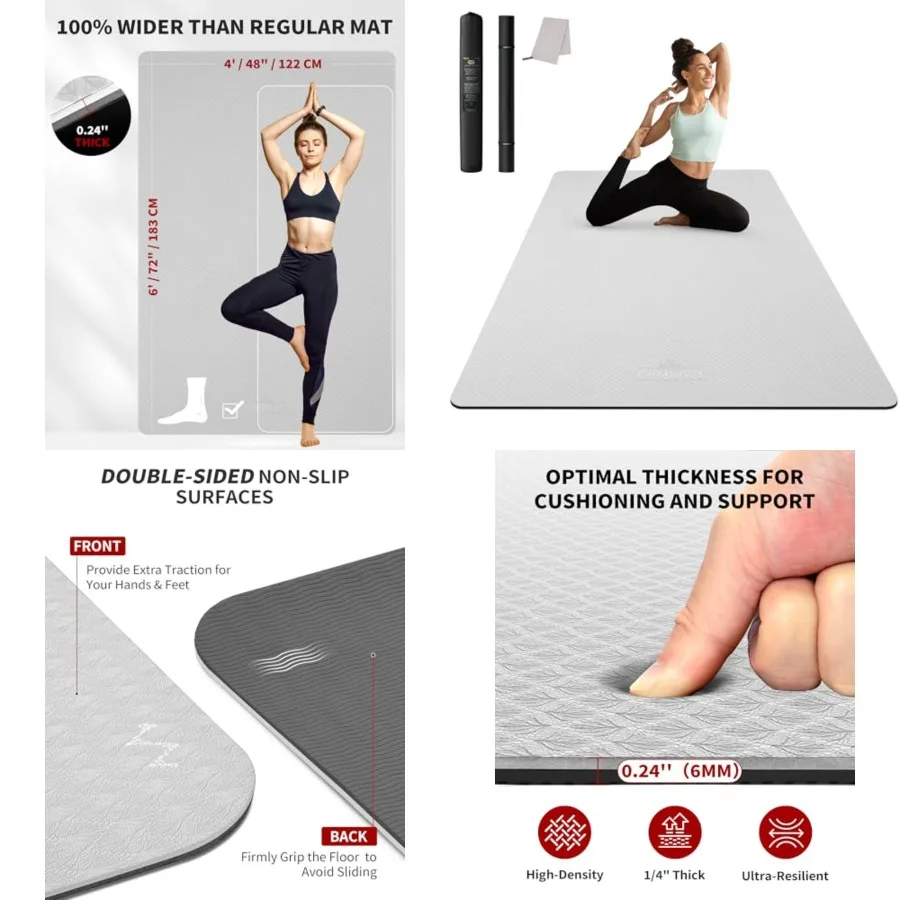 Yoga Mat 72" x 48" Large Workout Mat for Home Gym Flooring - 0.24"-0.48" Extra Thick Exercise Mat for Apartment Fitness High-De
Yoga Mat 72" x 48" Large Workout Mat for Home Gym Flooring - 0.24"-0.48" Extra Thick Exercise Mat for Apartment Fitness High-De