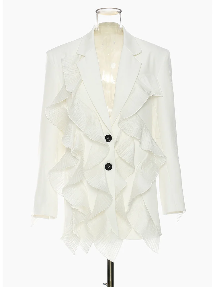 Women White Pleated Irregular Elegant Blazer New Lapel Long Sleeve Loose Fit Jacket Fashion Spring Autumn 2022
Women White Pleated Irregular Elegant Blazer New Lapel Long Sleeve Loose Fit Jacket Fashion Spring Autumn 2022
