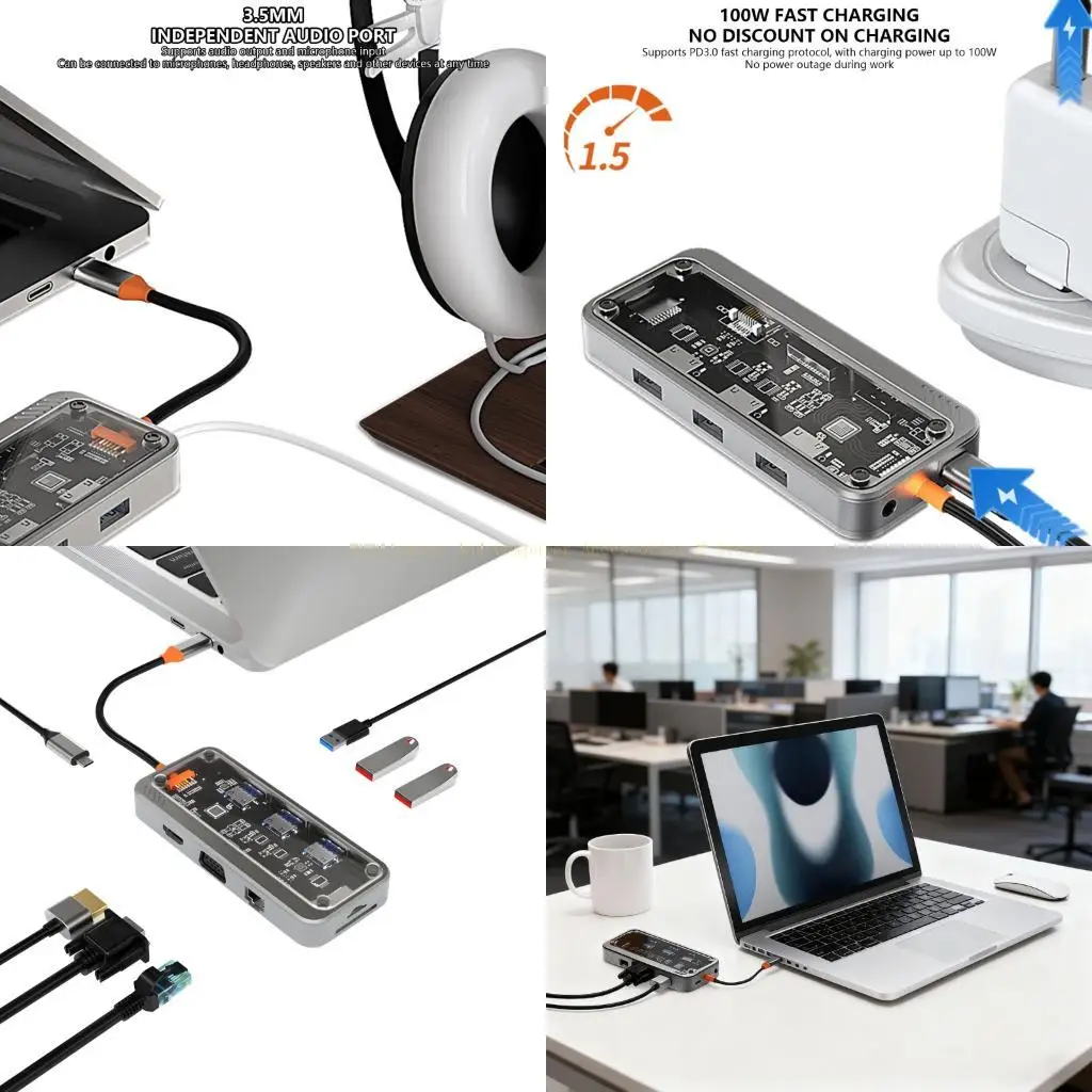 Док-станция типа C для выхода HDTV Порт Gigabit Ethernet Слот для чтения карт памяти TF Разветвитель VGA 3,5 мм для телефона
Док-станция типа C для выхода HDTV Порт Gigabit Ethernet Слот для чтения карт памяти TF Разветвитель VGA 3,5 мм для телефона