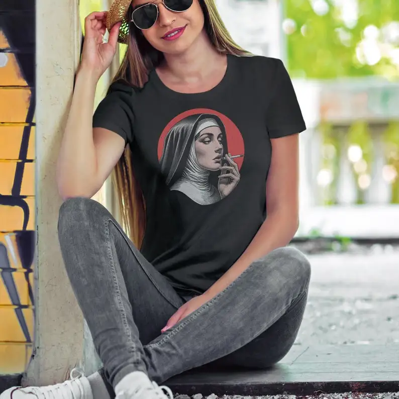 Bad Habit Shirt Smoking Nun Tee Funny Pun Shirts Dark Humor Nun Tops Unisex Cotton T-shirt Women Clothing Vintage Grunge Clothes
Bad Habit Shirt Smoking Nun Tee Funny Pun Shirts Dark Humor Nun Tops Unisex Cotton T-shirt Women Clothing Vintage Grunge Clothes