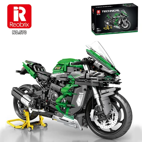 Reobrix Kawasaki Ninja Motorrad-Bausteinset, realistisches Motorradmodell, zusammengebautes Spielzeug zum Sammeln für Erwachsene, ideales Geschenk