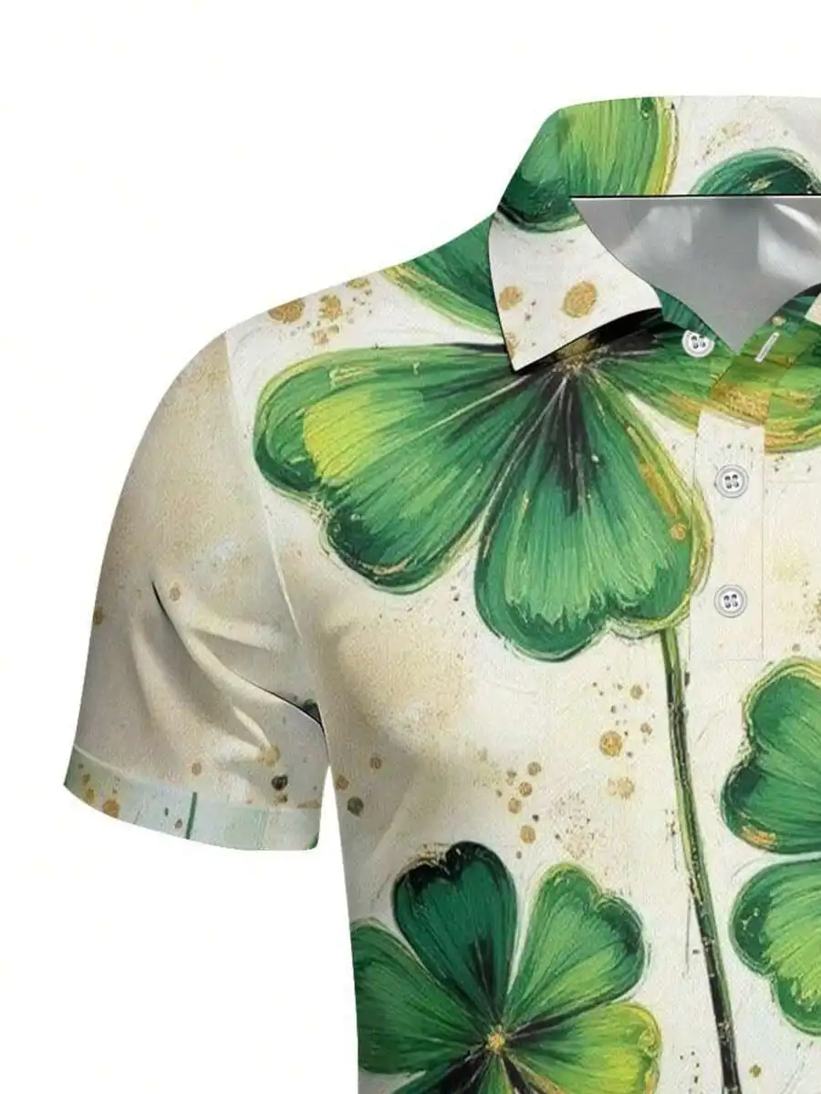 Mens White Shirt With Green Four-Leaf Clover Print Summer Casual Short Sleeve
Mens White Shirt With Green Four-Leaf Clover Print Summer Casual Short Sleeve