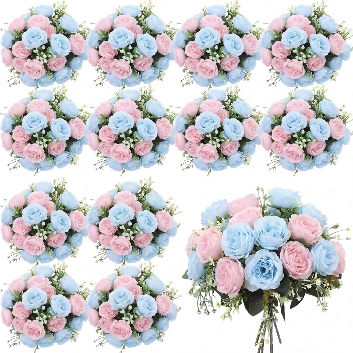 24 Bundles Artificial Peonies Flowers Silk Bouquet for Decoration Vase Wedding Party Table in Light Pink and Blue
24 Bundles Artificial Peonies Flowers Silk Bouquet for Decoration Vase Wedding Party Table in Light Pink and Blue
