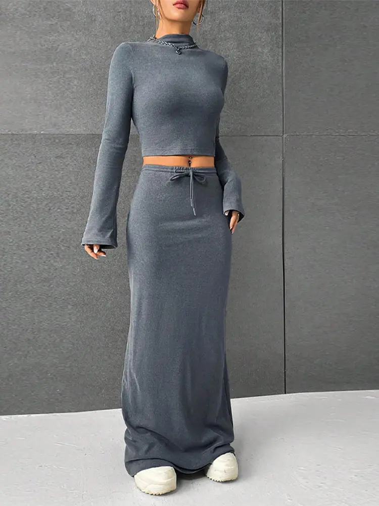 Slim Turtleneck Shirt Maxi Skirt Sets Women Casual Solid Short Tops Suit With Hip Package Skirts Lady Spring Sport Outfits
Slim Turtleneck Shirt Maxi Skirt Sets Women Casual Solid Short Tops Suit With Hip Package Skirts Lady Spring Sport Outfits 