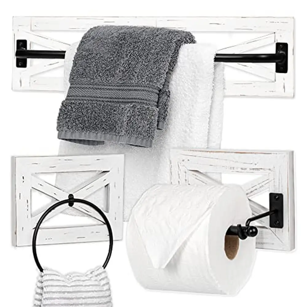 Farmhouse Bathroom Towel Bar Set Wall Mount Wood & Metal Paper Holder Combo
Farmhouse Bathroom Towel Bar Set Wall Mount Wood & Metal Paper Holder Combo