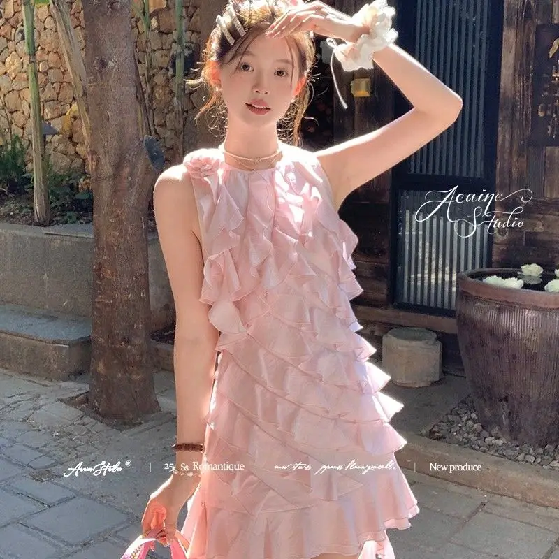 Appliques Floral Ruffles Spliced Tank Dress Women Irregular O-neck Pink Sweet Sleeveless Dress Summer Streetwear Chic Clothing
Appliques Floral Ruffles Spliced Tank Dress Women Irregular O-neck Pink Sweet Sleeveless Dress Summer Streetwear Chic Clothing
