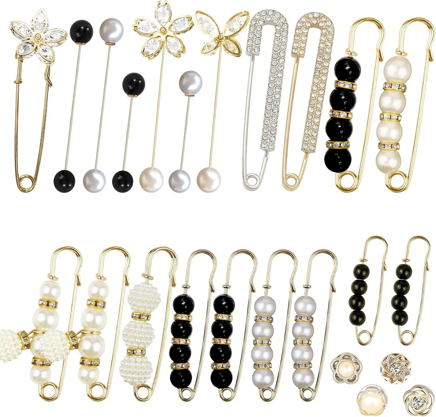 24 Pcs Pearl Crystal Brooch Safety Pins for Clothes, Waist Tightener, Dress, Shawl, Scarf, Jeans - Elegant Decorative Pins for Women Girls
24 Pcs Pearl Crystal Brooch Safety Pins for Clothes, Waist Tightener, Dress, Shawl, Scarf, Jeans - Elegant Decorative Pins for Women Girls