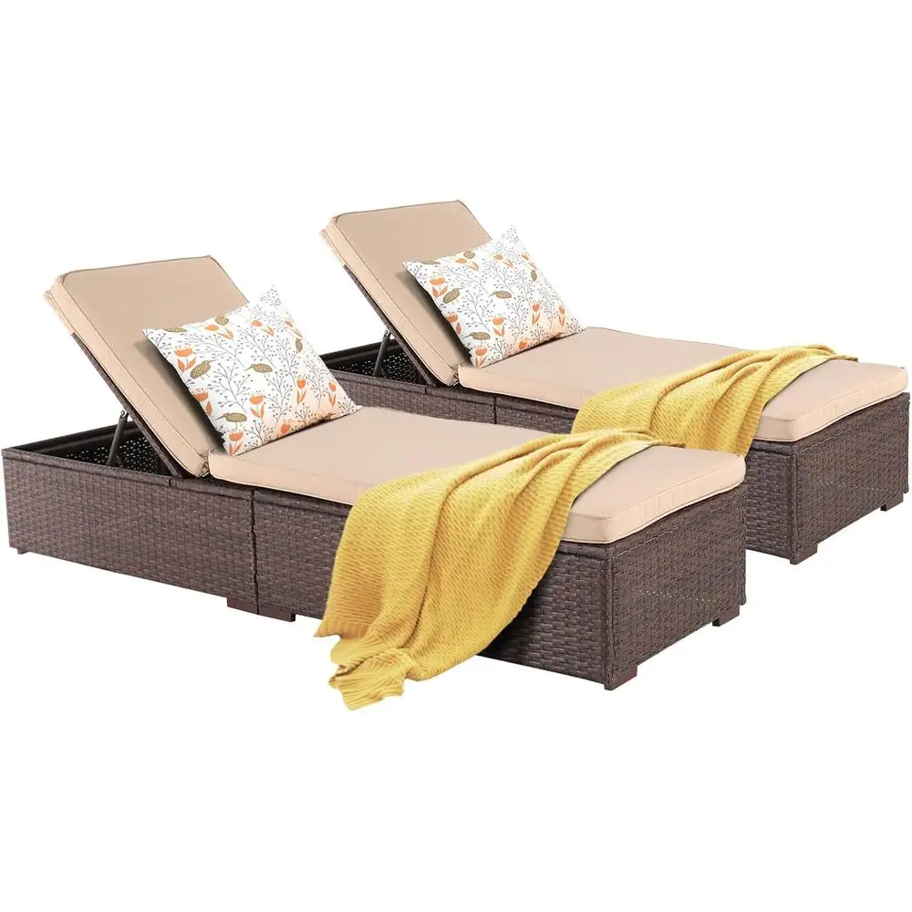 2-Piece Outdoor Brown PE Rattan Reclining Chaise Lounge Set with Adjustable Backrest, Weather Cover, and Removable Beige Cushion
2-Piece Outdoor Brown PE Rattan Reclining Chaise Lounge Set with Adjustable Backrest, Weather Cover, and Removable Beige Cushion