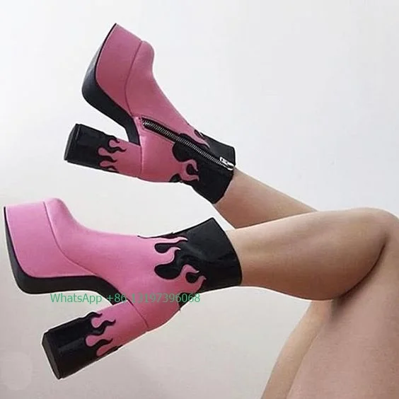 Lady pink flame print platform boots chunky square heel ankle boots punk daily sexy mic color boots footwear summer large size
Lady pink flame print platform boots chunky square heel ankle boots punk daily sexy mic color boots footwear summer large size