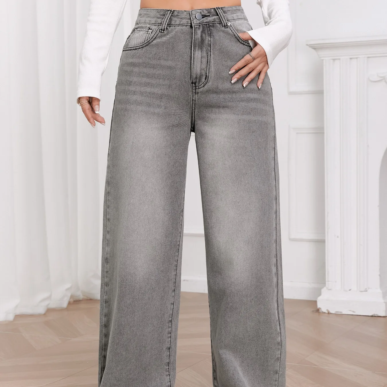 2026 Spring Grey Casual Women's Jeans High Waist Loose Wide Legs Trousers High Street Washed Straight Denim Full Length Pants
2026 Spring Grey Casual Women's Jeans High Waist Loose Wide Legs Trousers High Street Washed Straight Denim Full Length Pants