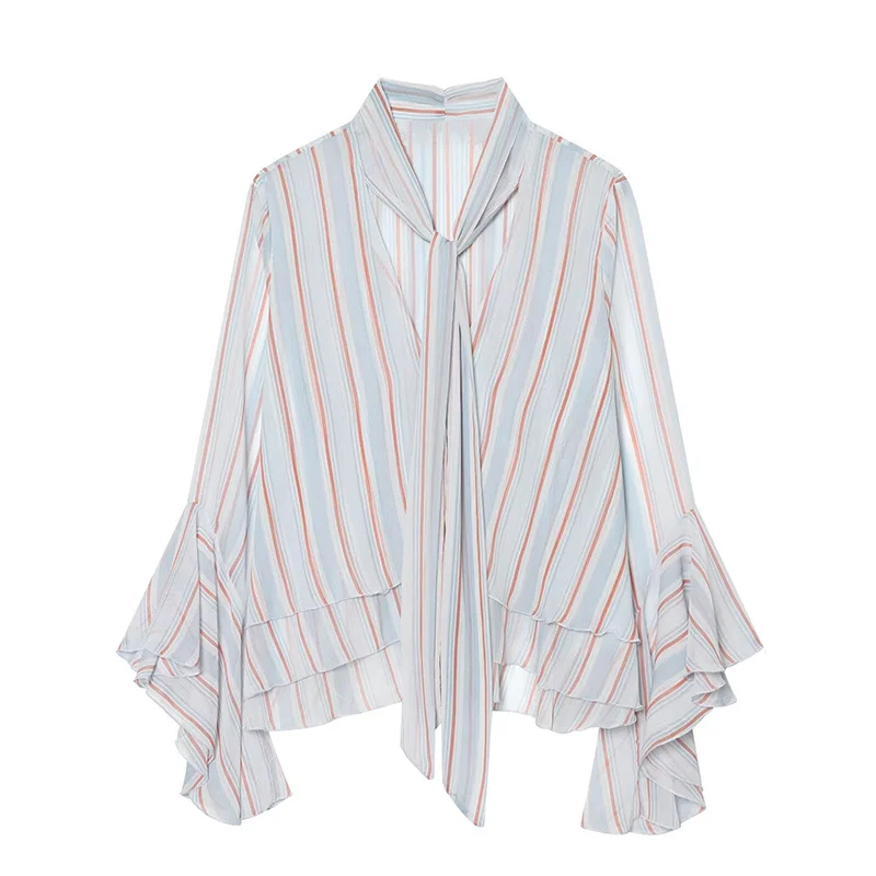 Women's Top 2026 New Spring Summer Sheer Striped Ruffle Tie-Front Top for Women Fashion Casual Chic Female Shirt
Women's Top 2026 New Spring Summer Sheer Striped Ruffle Tie-Front Top for Women Fashion Casual Chic Female Shirt