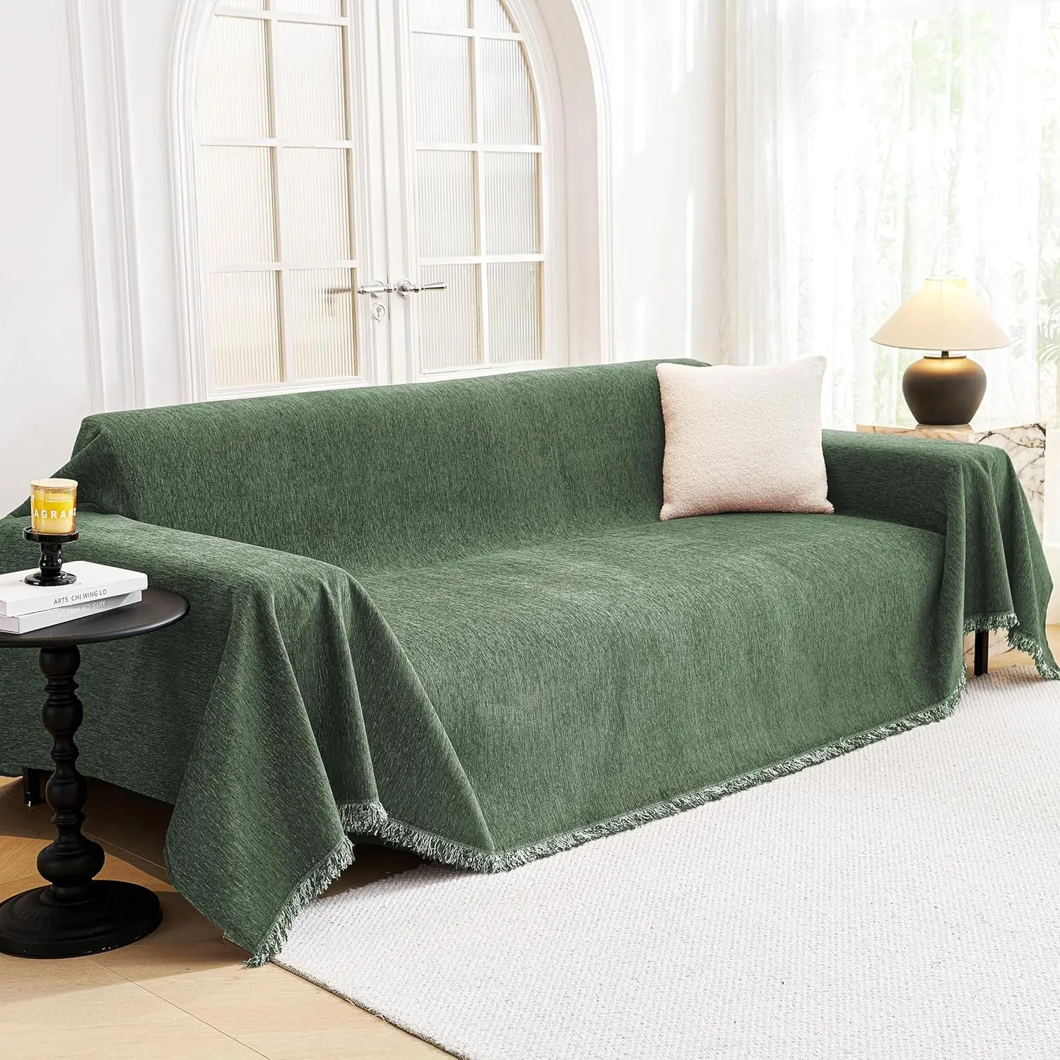 Non Slip Sofa Cover for Pets, Washable Furniture Protector with Tassels, 91"x118", Moss Green
Non Slip Sofa Cover for Pets, Washable Furniture Protector with Tassels, 91"x118", Moss Green