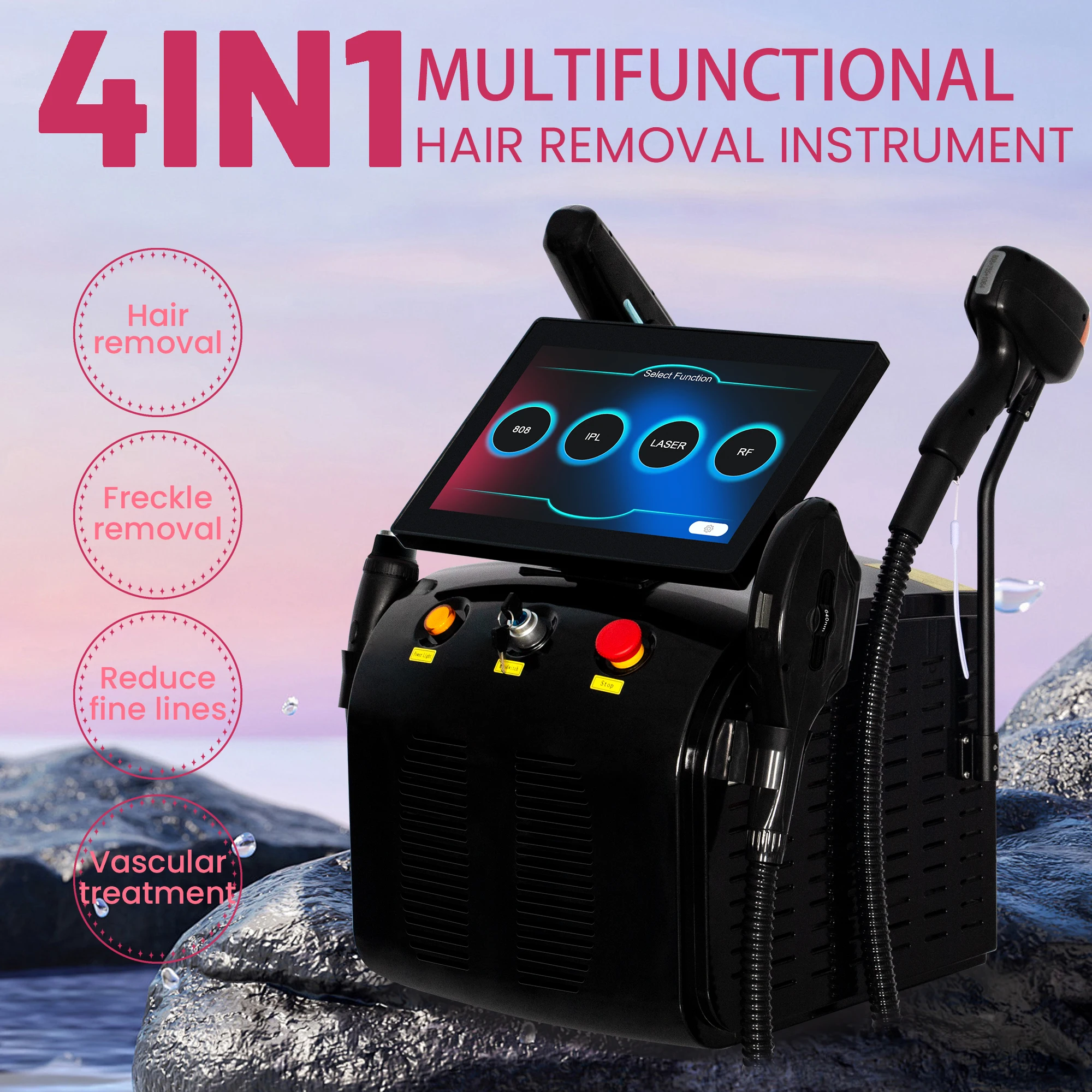 4 IN 1 Soprano Titanium Ice Platinum RF Diode 755NM 808NM 940NM 1064nm 4 Wave Laser ND:YAG Machine Painless Hair Removal Machine
4 IN 1 Soprano Titanium Ice Platinum RF Diode 755NM 808NM 940NM 1064nm 4 Wave Laser ND:YAG Machine Painless Hair Removal Machine