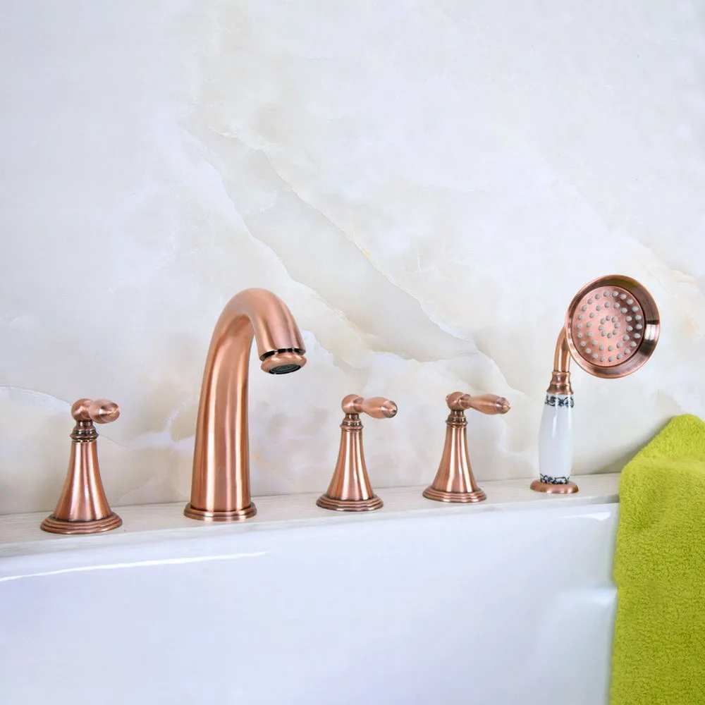 Red Copper Antique 5piece Bathtub fauce bathroom faucet for hot and cold Mixer tap Sink faucet 3 handle 5 hole Ntf201
Red Copper Antique 5piece Bathtub fauce bathroom faucet for hot and cold Mixer tap Sink faucet 3 handle 5 hole Ntf201