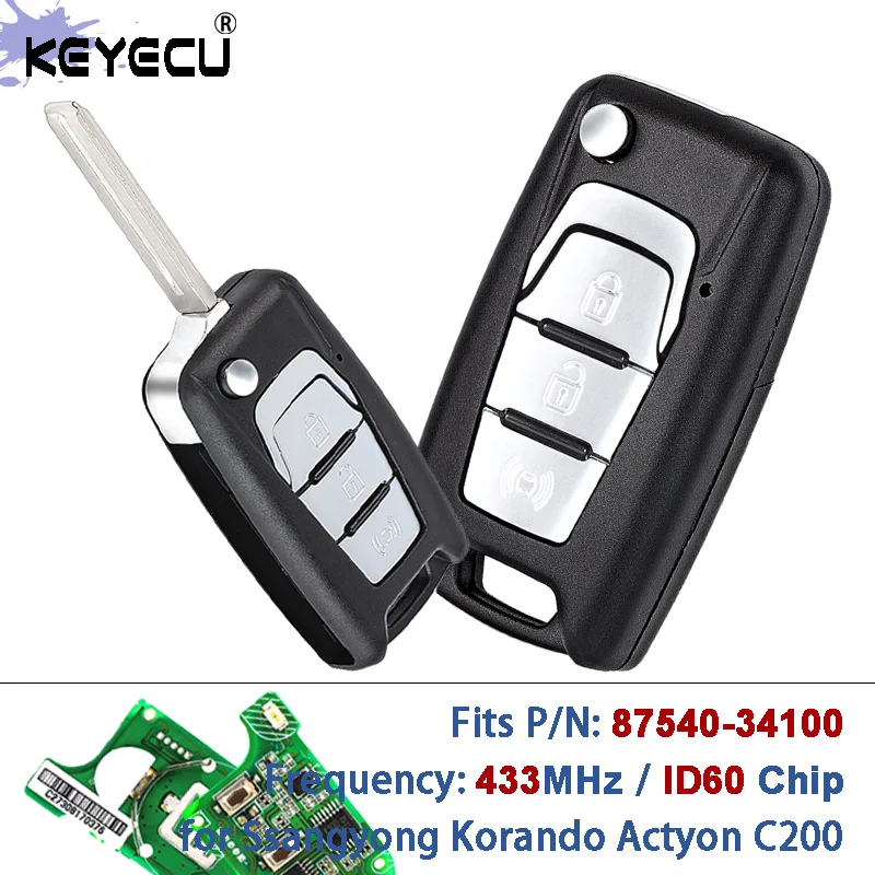 KEYECU P/N: 87540-34100 433 МГц с чипом ID60, OEM-замена печатной платы, выкидной ключ-брелок для Ssangyong Korando Actyon C200
KEYECU P/N: 87540-34100 433 МГц с чипом ID60, OEM-замена печатной платы, выкидной ключ-брелок для Ssangyong Korando Actyon C200