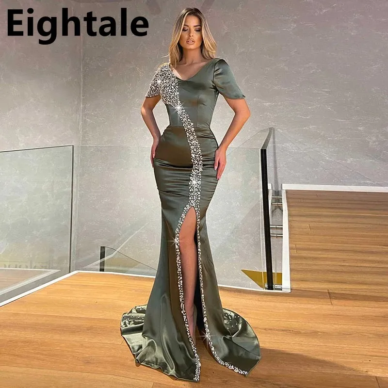 Eightale Mermaid Arabic Evening Dresses V Neck Short Sleeve Army Green Satin Formal Prom Gown Mermaid Dubai Party Dress vestidos
Eightale Mermaid Arabic Evening Dresses V Neck Short Sleeve Army Green Satin Formal Prom Gown Mermaid Dubai Party Dress vestidos