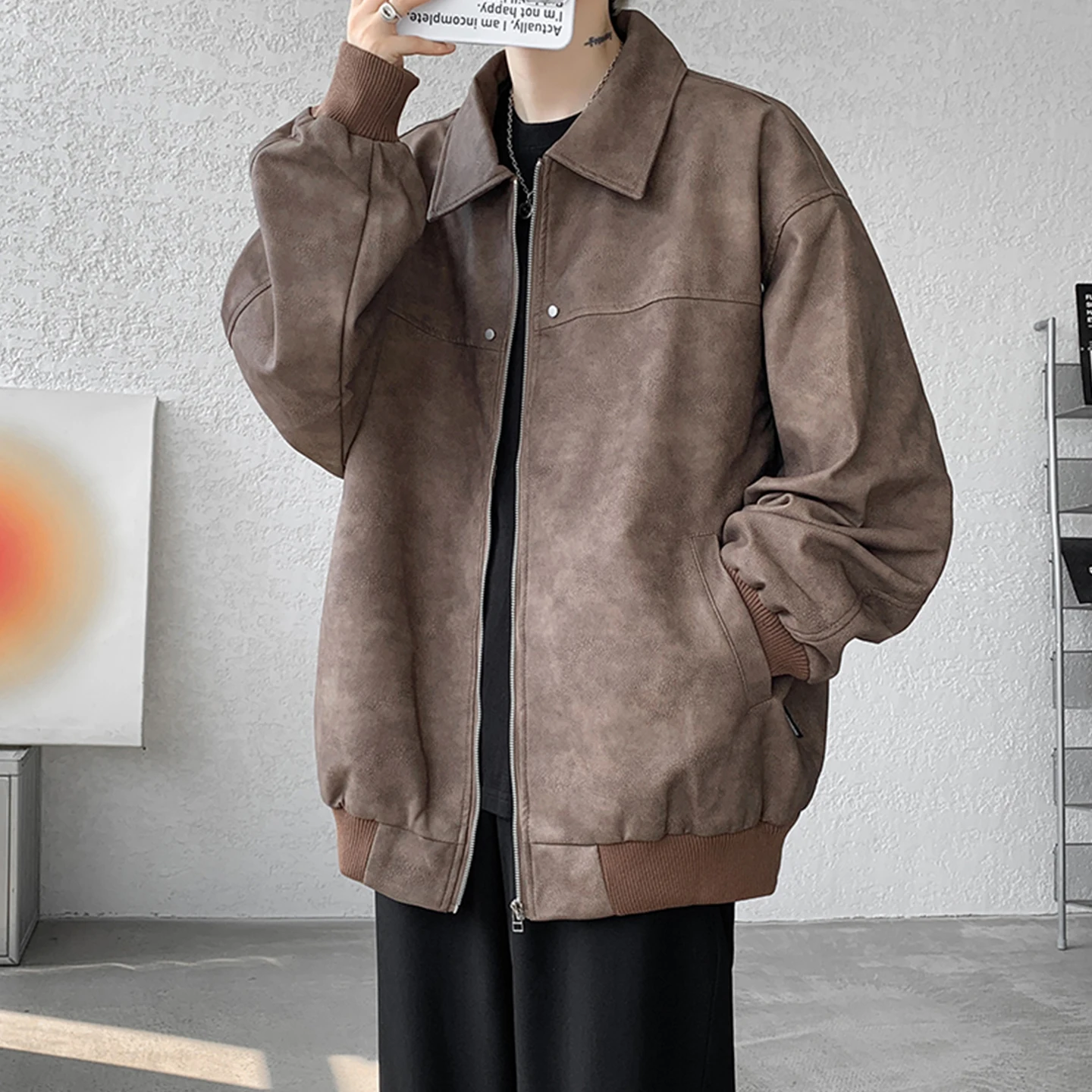 Retro PU Leather Jaet Men's Loose Casual Thiened Collar Workwear Outerwear Spring Autumn Faionable Youth ular Sle
Retro PU Leather Jaet Men's Loose Casual Thiened Collar Workwear Outerwear Spring Autumn Faionable Youth ular Sle