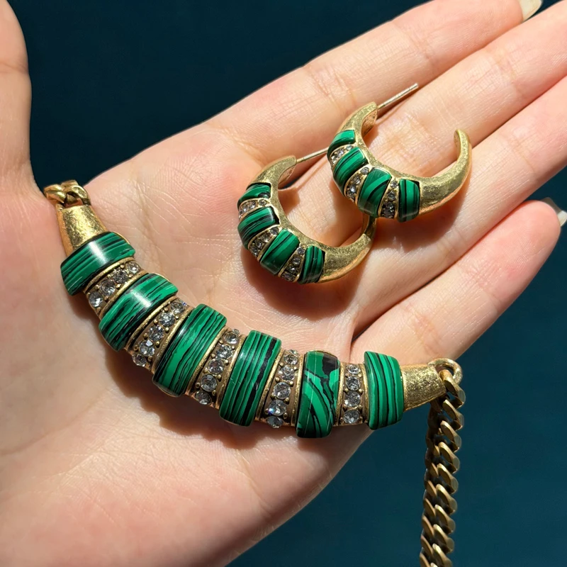 Vintage Malachite and Rhinestone Jewelry Sets Type C Necklace Ring Earring Gold Color Luxury Brands For Women Accessories Party
Vintage Malachite and Rhinestone Jewelry Sets Type C Necklace Ring Earring Gold Color Luxury Brands For Women Accessories Party